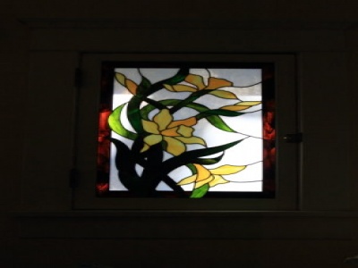 Beautiful pair of stained glass windows in the living room